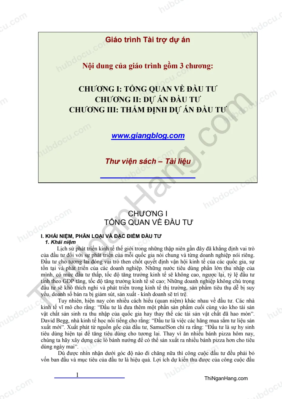 Giáo trình Tài trợ dự án (3 chương)