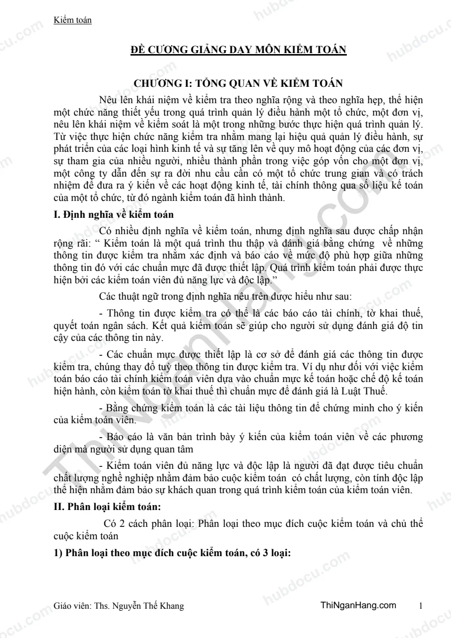 Bài giảng kiểm toán căn bản