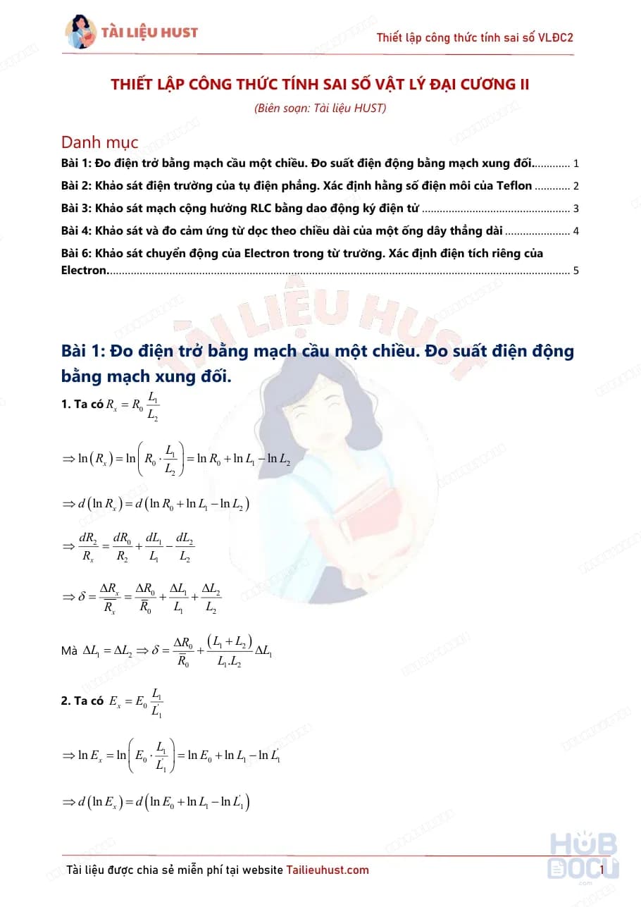 Thiết lập công thức sai số Vật lý đại cương 2 (VLĐC2)