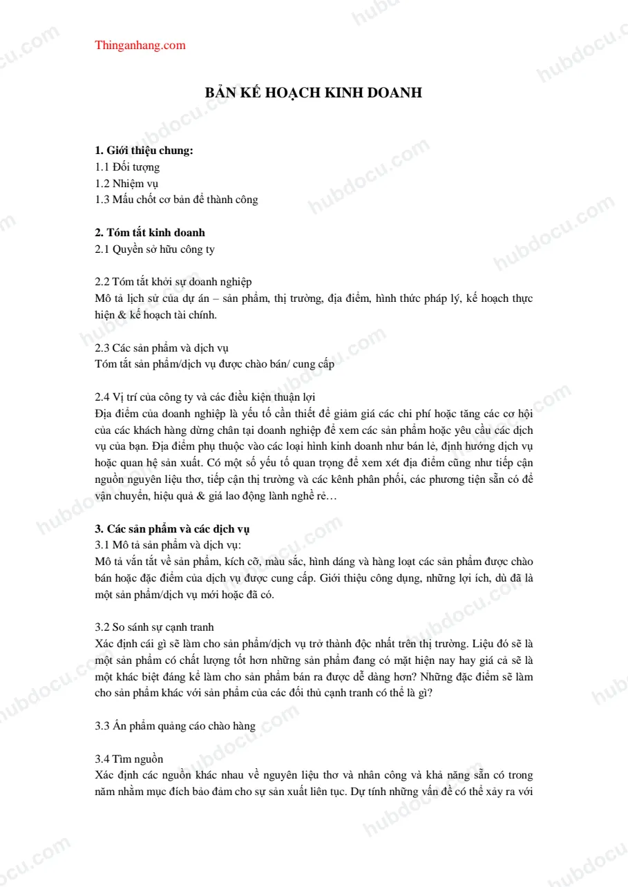 Mãu lập kế hoạch kinh doanh