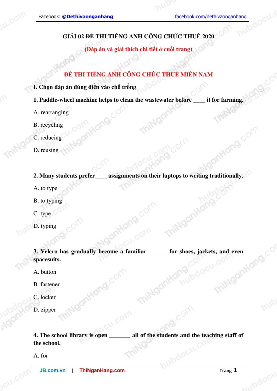 02 Đề thi tiếng Anh công chức Thuế 2020 (kèm giải thích chi tiết dễ hiểu)
