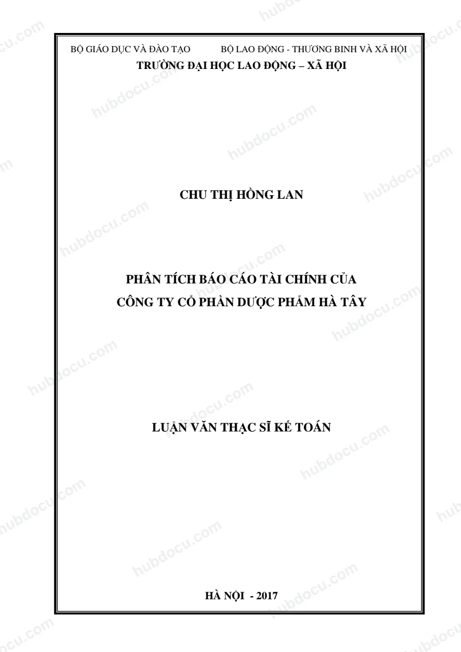 Luận văn thạc sĩ kế toán - Phân tích báo cáo tài chính của Công ty Cổ phần Dược phẩm Hà Tây