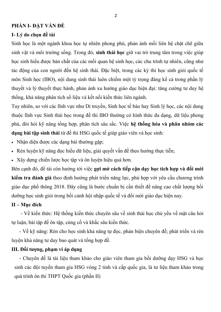 Chuyên đề môn Sinh học - Kiến thức chuyên sâu về sinh thái học