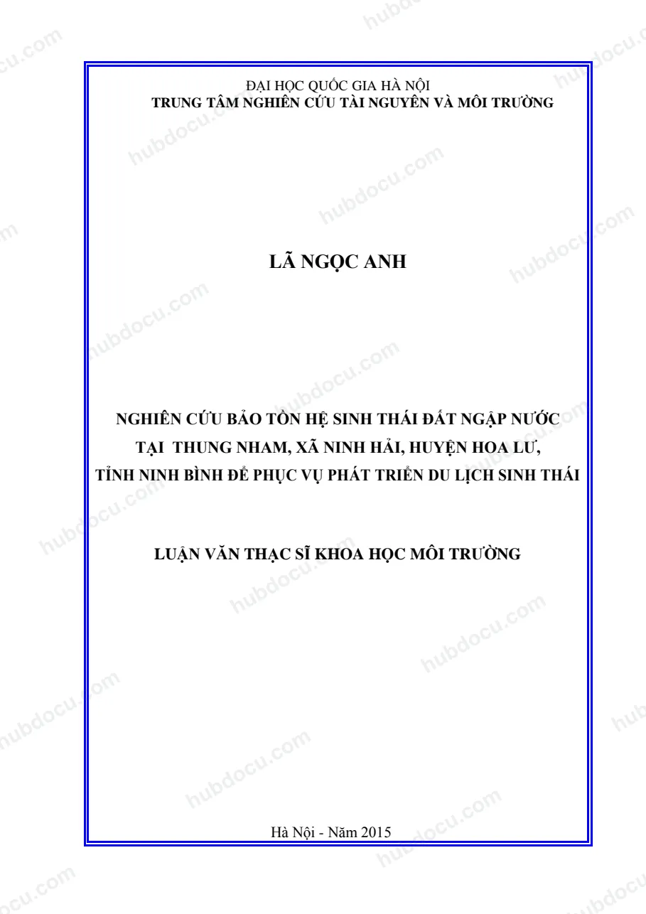 Luận văn thạc sĩ du lịch về sinh thái (xuất sắc nhất)