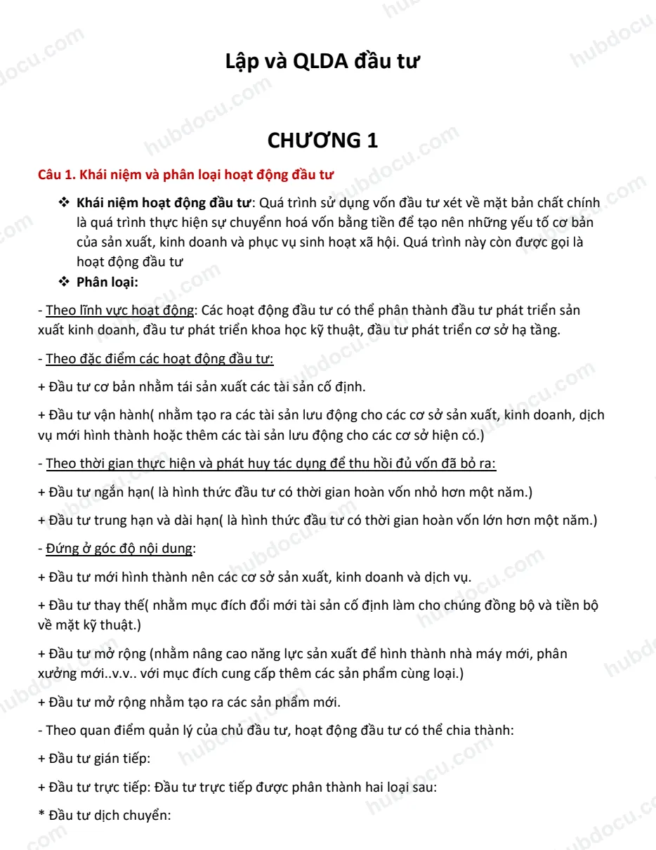 73 câu hỏi và đáp án chi tiết lập-và-QLDA-đầu-tư