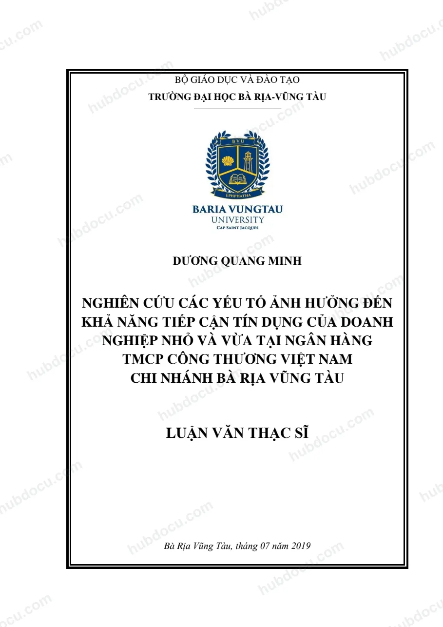 Luận văn thạc sĩ _ Nghiên cứu các yếu tố ảnh hưởng đến khả năng tiếp cận tín dụng của DN nhỏ và vừa tại ngân hàng Vietinbank