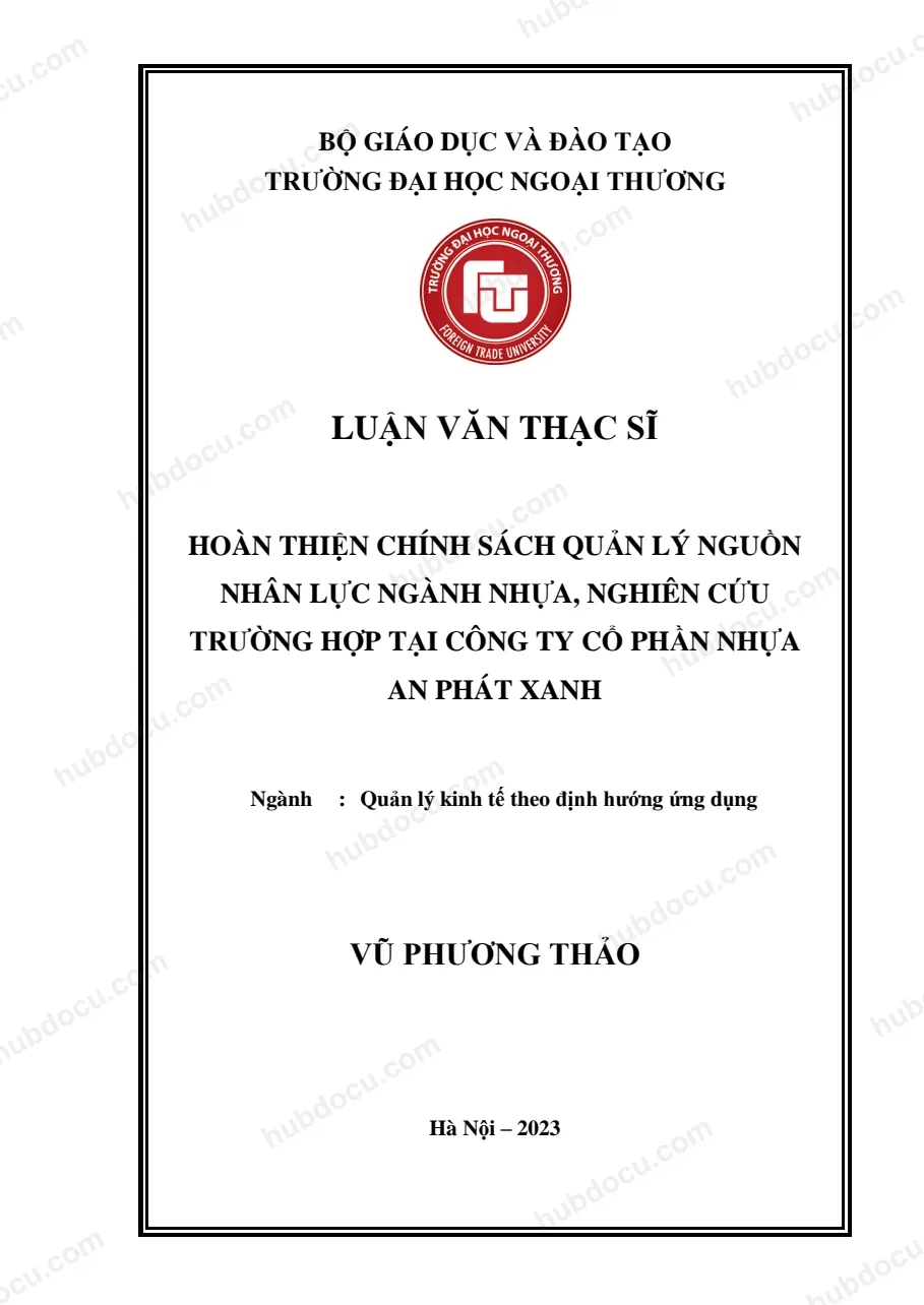 Luận văn thạc sĩ_ Hoàn thiện chính sách quản lý nguồn nhân lực ngành nhựa