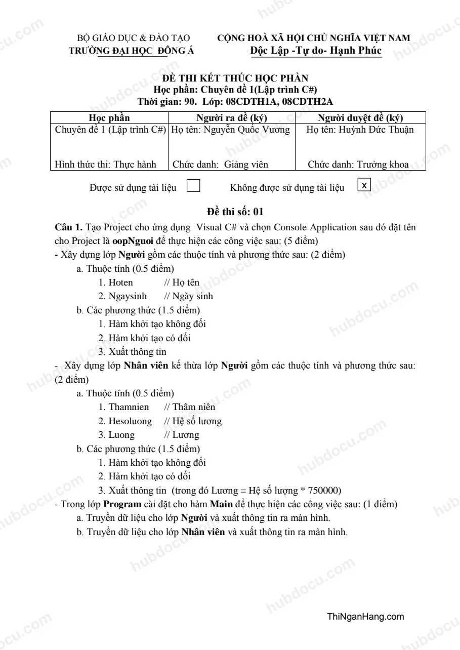 Đề thi môn Lập trình C - ĐH Đông Á