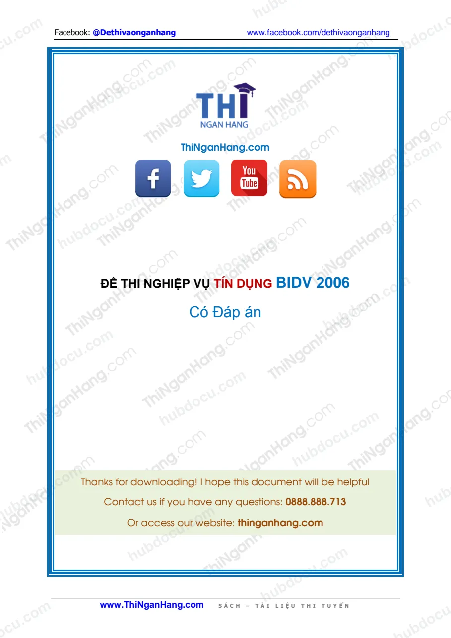Đề thi vào ngân hàng BIDV năm 2006 (có đáp án)
