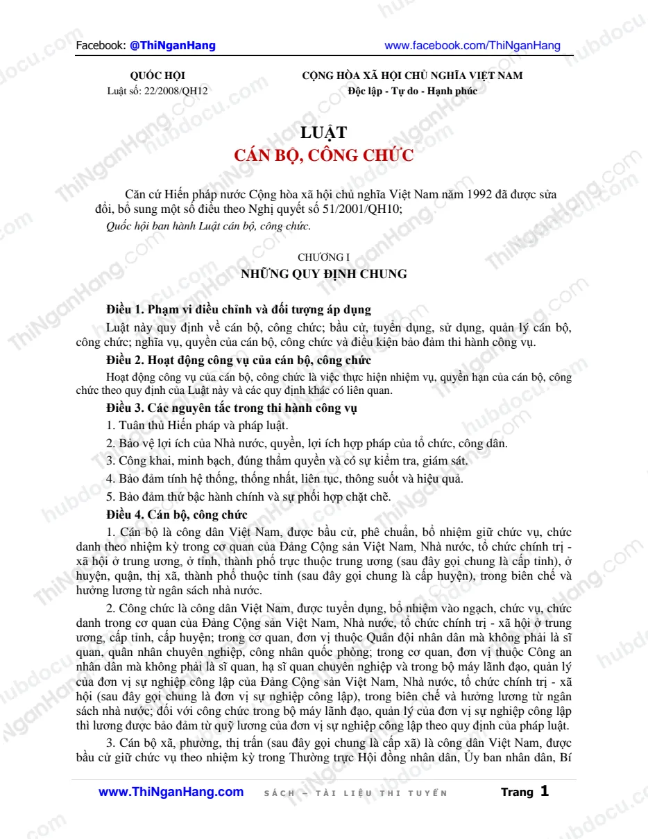 Ôn thi Kho bạc Nhà nước - (1) Luật Cán bộ công chức (Luật 22-2008-QH12)