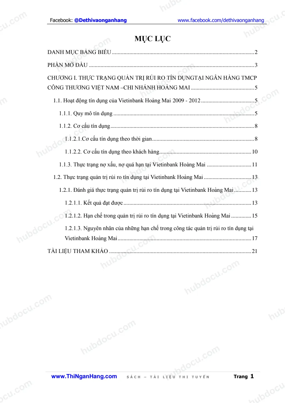 Đề tài - Quản trị rủi ro tín dụng tại Ngân hàng TMCP Công thương Việt Nam - Chi nhánh Hoàng Mai