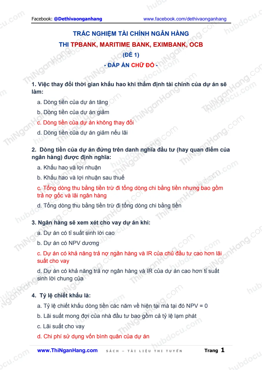 Trắc nghiệm Tài chính ngân hàng (Đề 1) - Thi TPBank, Maritime Bank, Eximbank, OCB