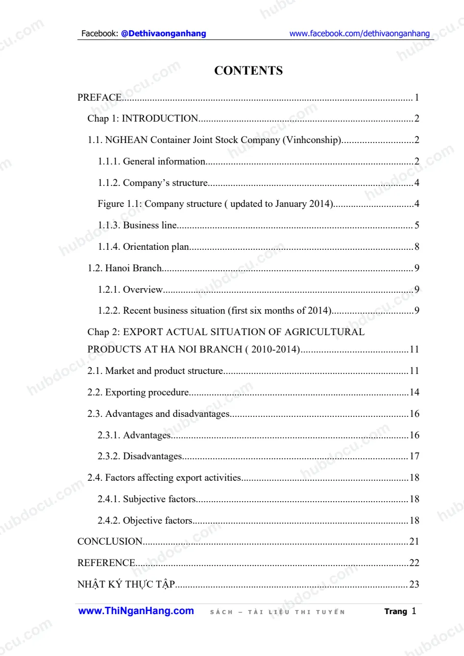 Internship report - Procedure and status of export activities in Vinhconship