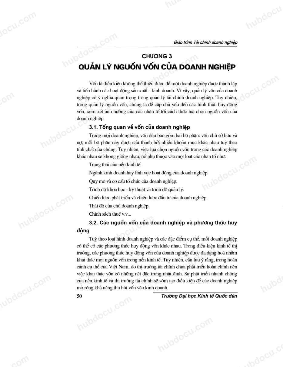 Chương 3. Quản lý nguồn vốn của doanh nghiệp - Giáo trình tài chính doanh nghiệp (10 chương)