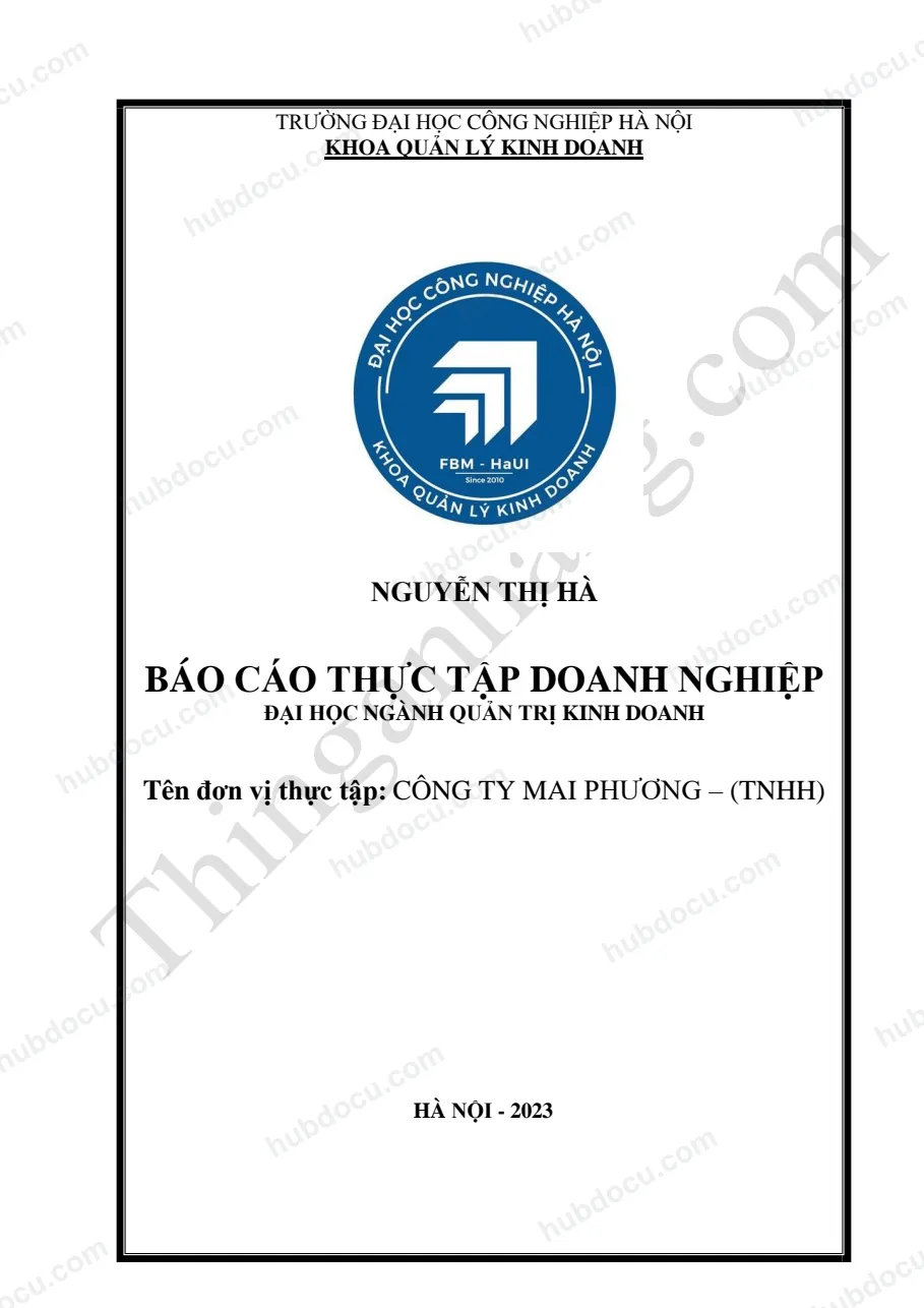 Báo cáo thực tập doanh nghiệp tại công ty TNHH Mai Phương