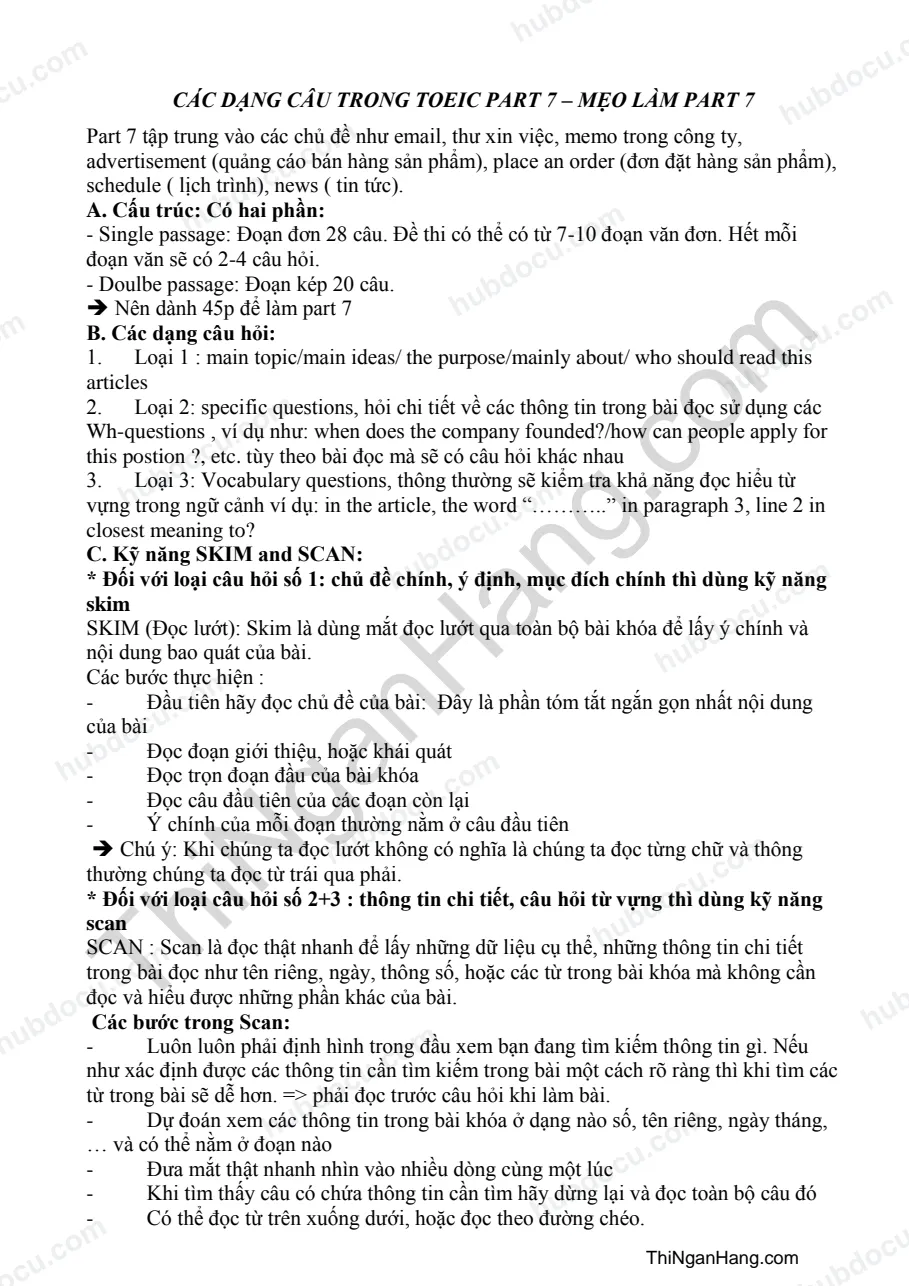 Mẹo làm part 7 Toeic