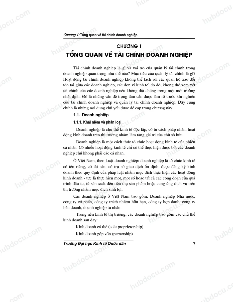 Chương 1. Tổng quan và tài chính doanh nghiệp - Giáo trình tài chính doanh nghiệp (10 chương)