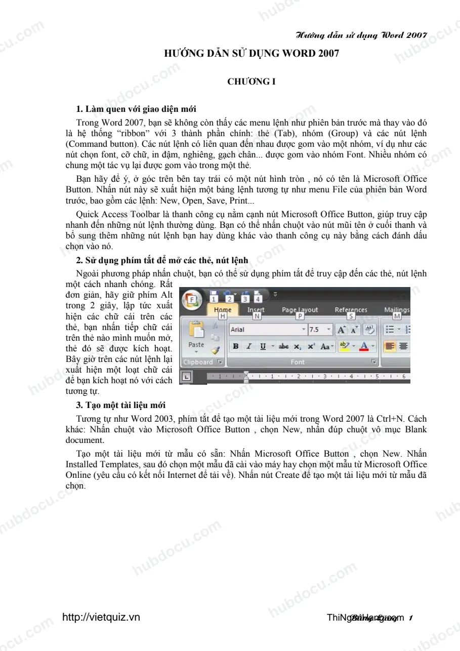 Hướng dẫn sử dụng Microsoft Word 2007