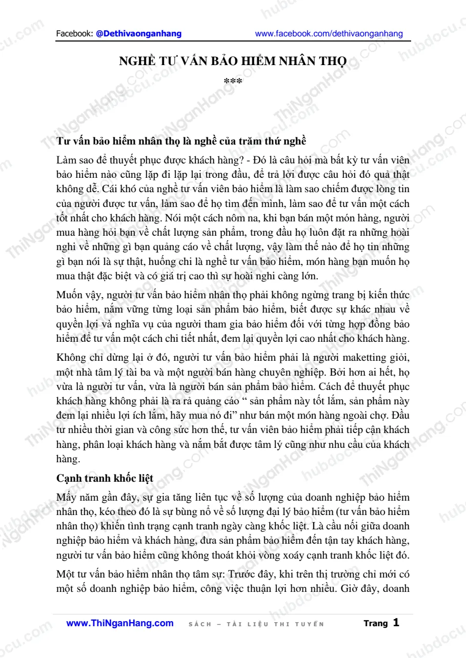 Nghề tư vấn bảo hiểm nhân thọ