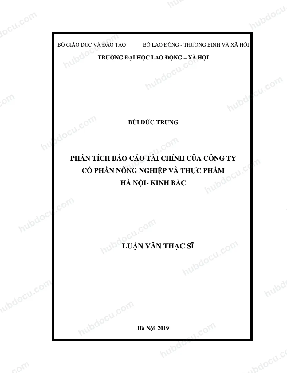 Luận văn thạc sĩ kế toán - Phân tích báo cáo tài chính của Công ty Cổ phần Nông nghiệp và Thực phẩm Hà Nội - Kinh Bắc