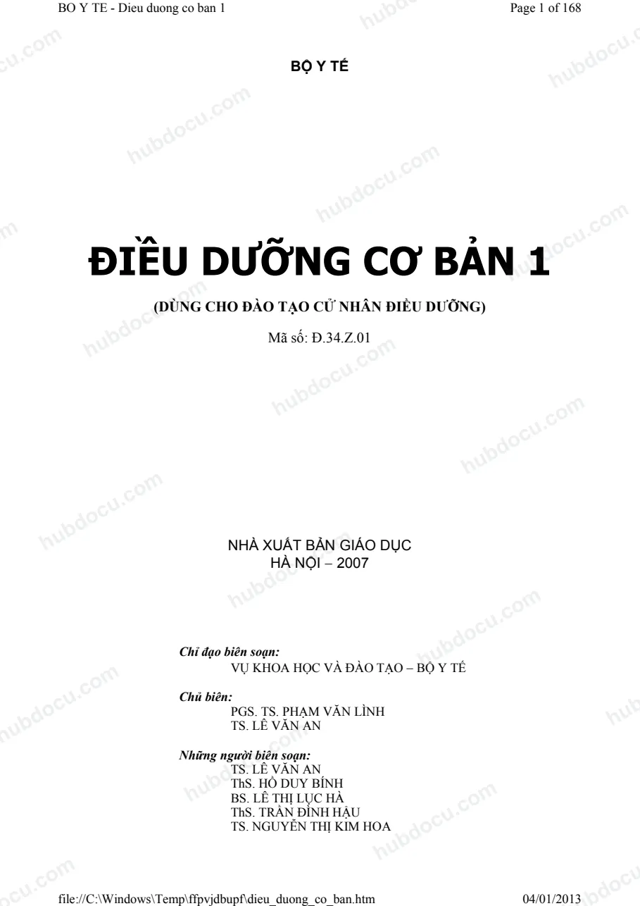 Giáo Trình Điều Dưỡng Cơ Bản 1