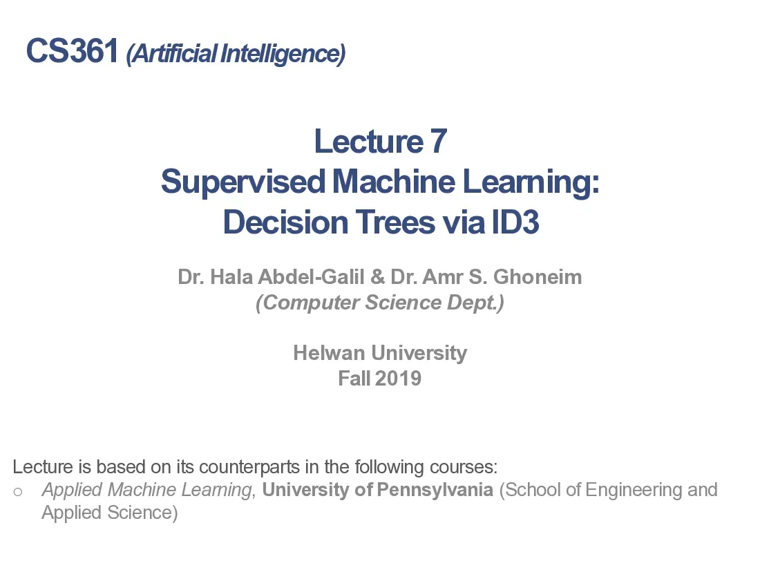 Supervised Machine Learning Decision Trees via ID3 (Lecture 7) (Cây quyết định và thuật toán ID3 trong học máy có giám sát)