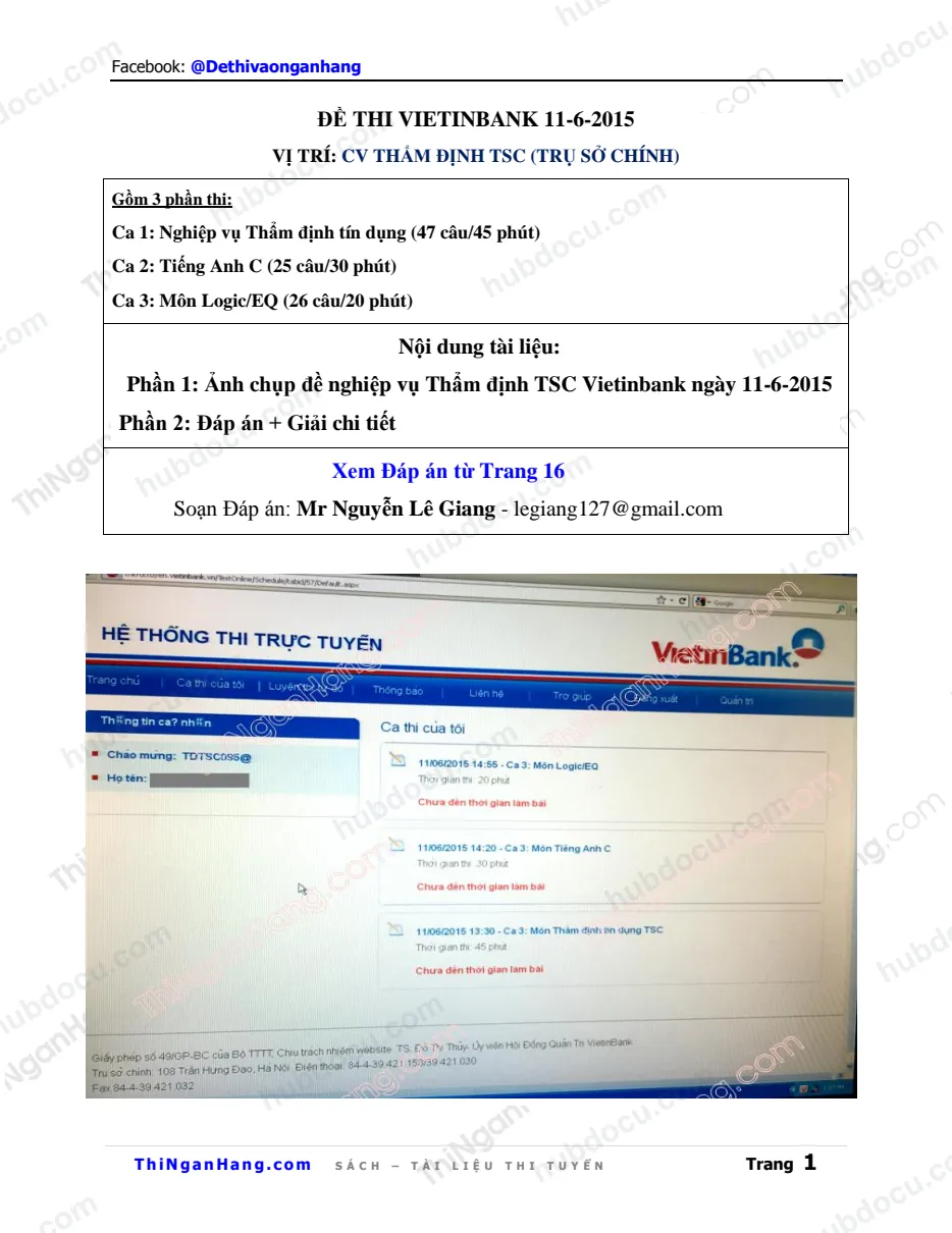 Giải đề nghiệp vụ CV Thẩm định Trụ sở chính Vietinbank (11-6-2015)