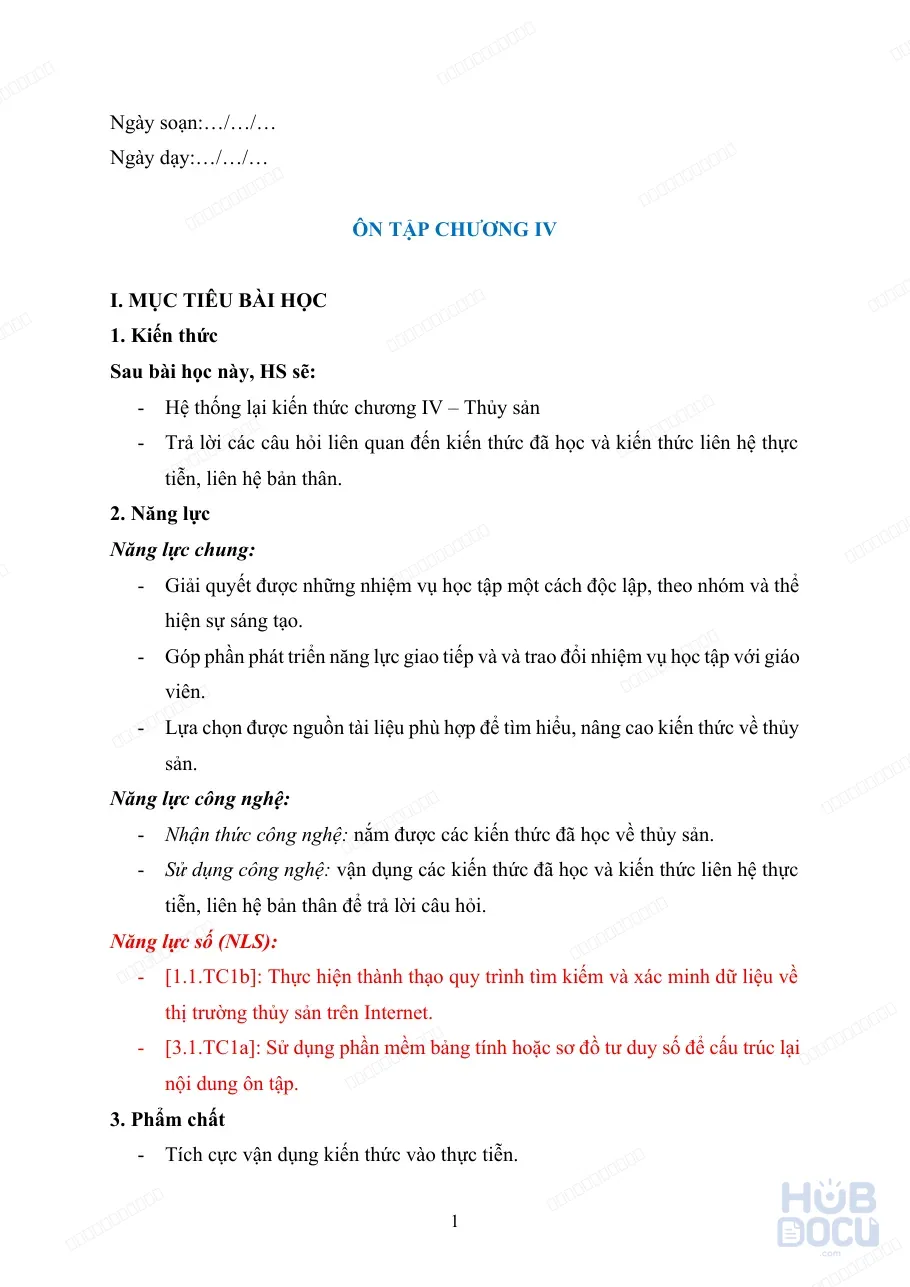 Giáo án Năng lực số (Địa lý 9) - Ôn tập chương 4