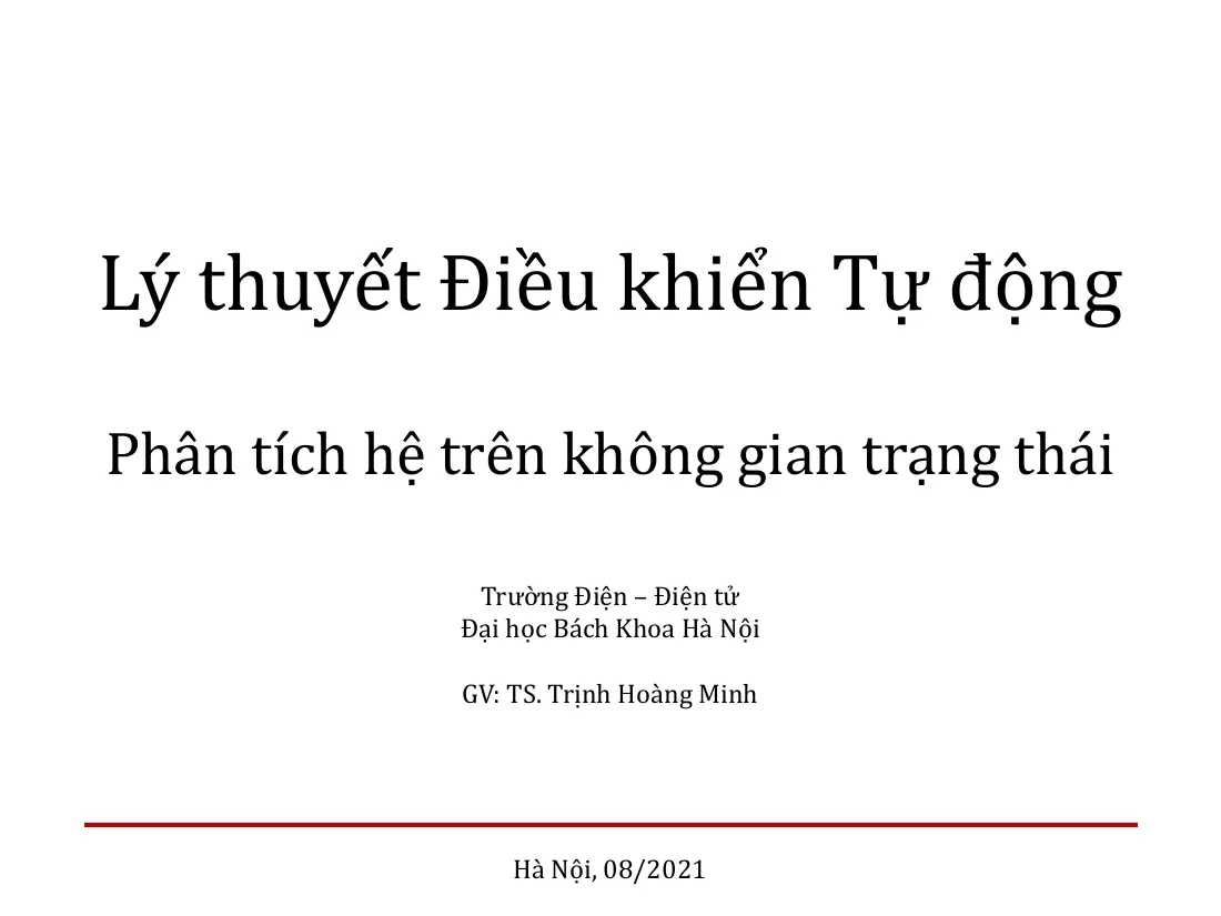 Phân tích hệ trên không gian trạng thái (09) - Trịnh Hoàng Minh