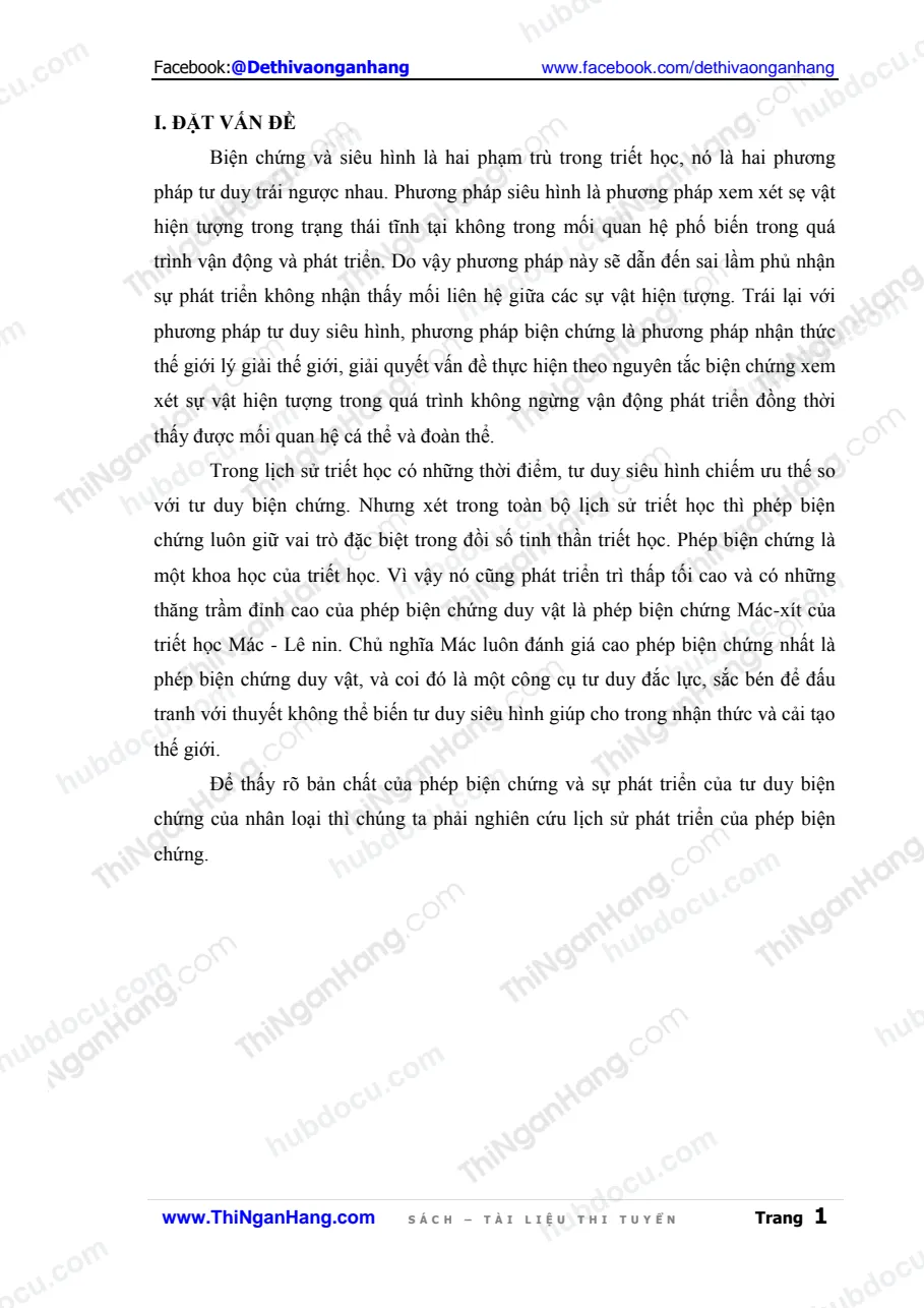 Tiểu luận - Lịch sử phát triển của phép biện chứng trong triết học
