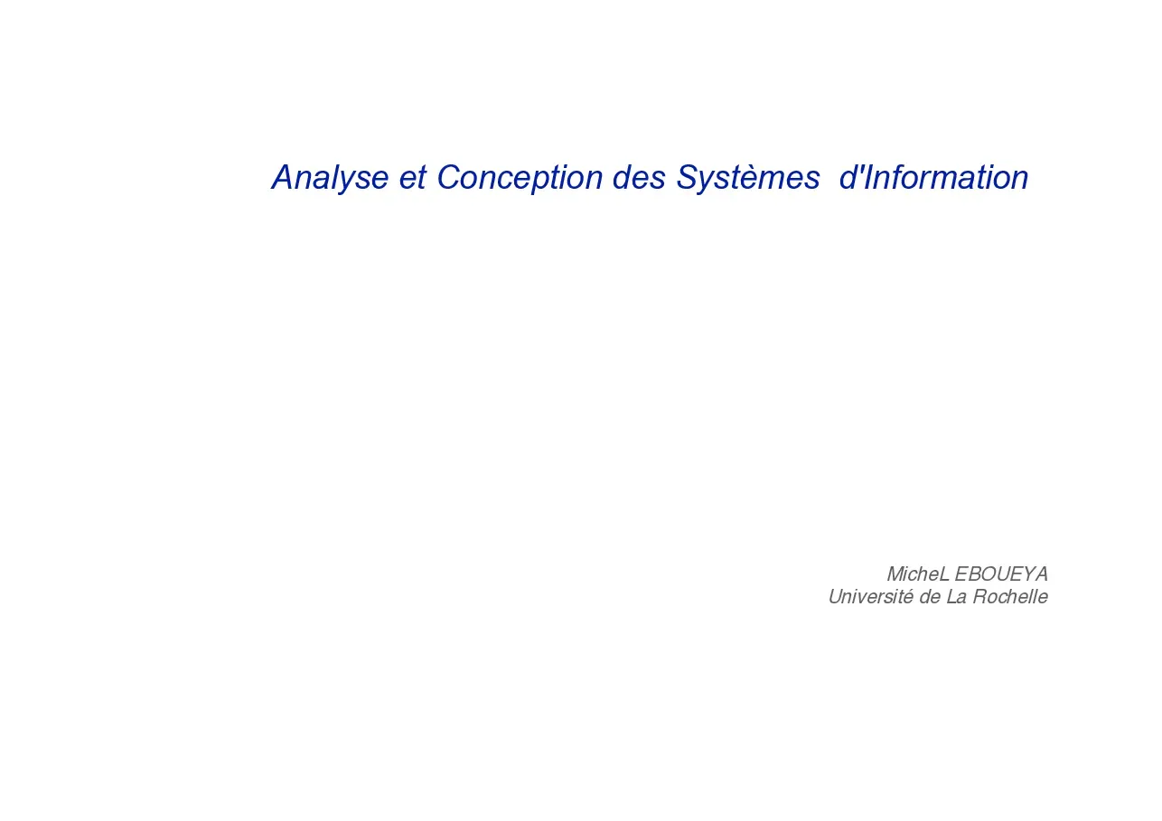 Analyse et Conception des Systèmes d Information (00) - Phân tích thiết kế hệ thống thông tin (Tiếng Pháp)