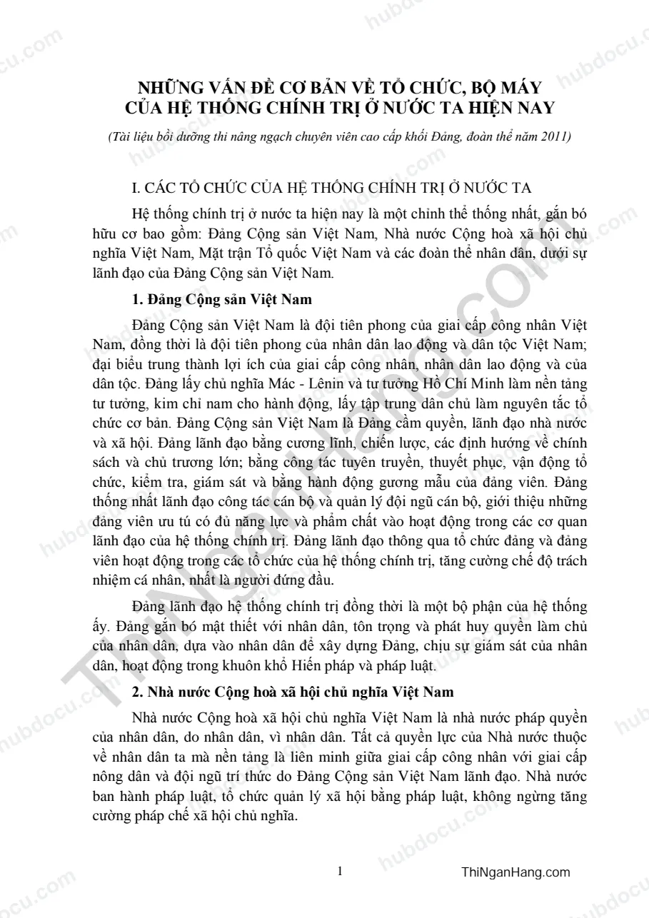 Ôn thi Công chức - 1. Chuyên đề Hệ thống chính trị Việt Nam (Ngạch Chuyên viên)