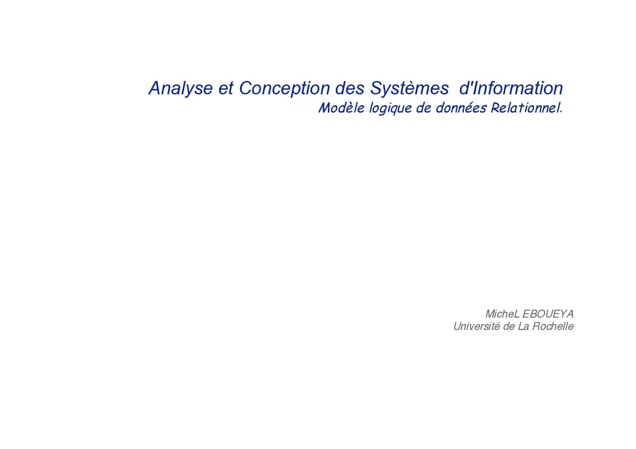 Analyse et Conception des Systèmes d'Information (7) - Mô hình logic dữ liệu quan hệ (Tiếng Pháp)