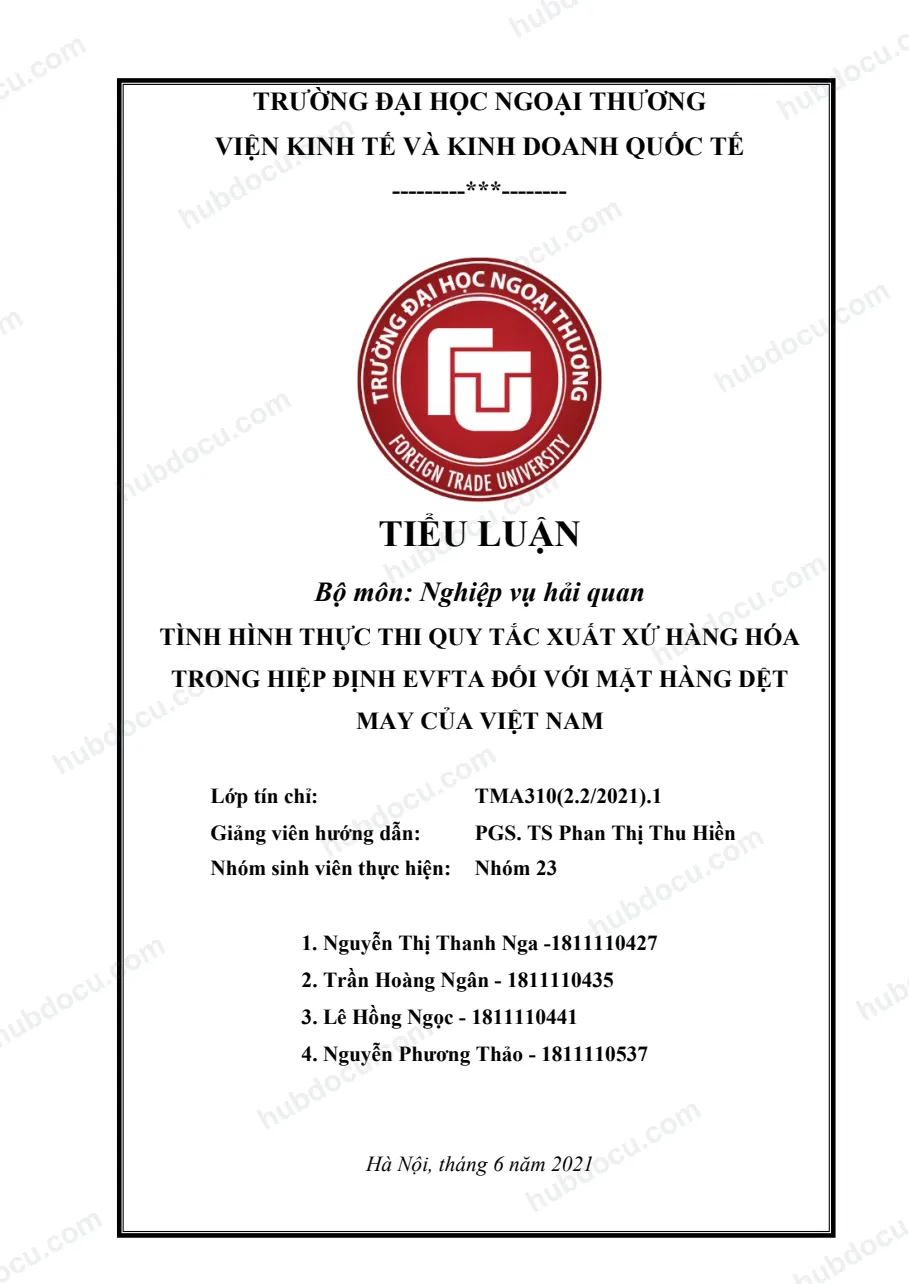 Nhóm 23 - EVFTA - Dệt may-đã chuyển đổi
