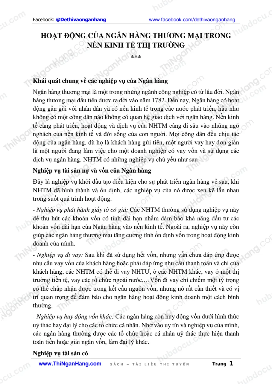 Hoạt động của Ngân hàng Thương mại trong nền Kinh tế thị trường