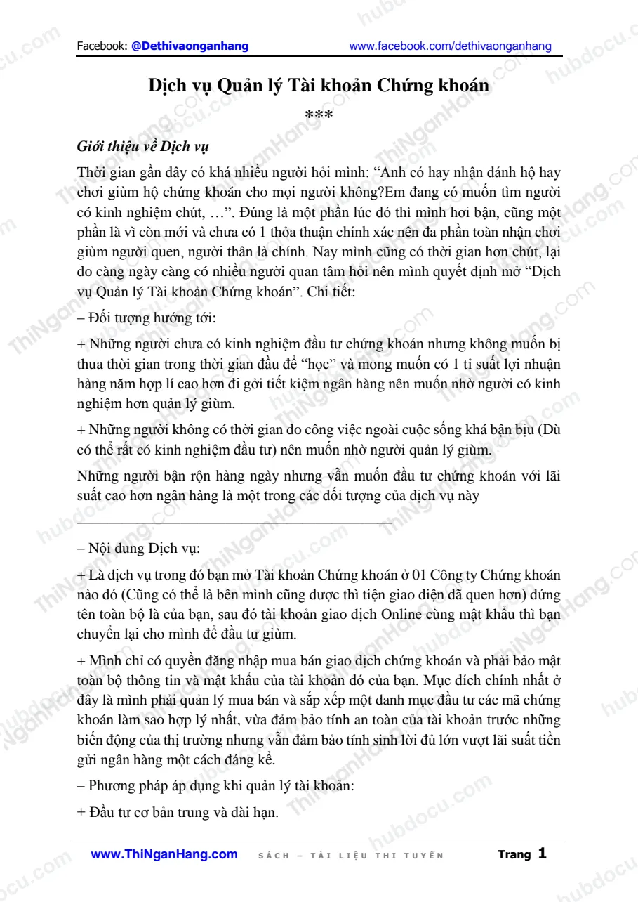 Dịch vụ Quản lý Tài khoản Chứng khoán