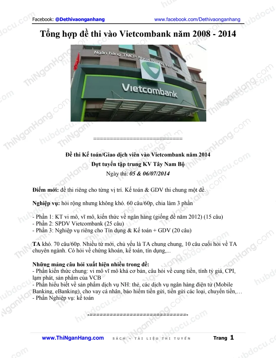 Tổng hợp đề thi vào Vietcombank (VCB) 2014 - 2015