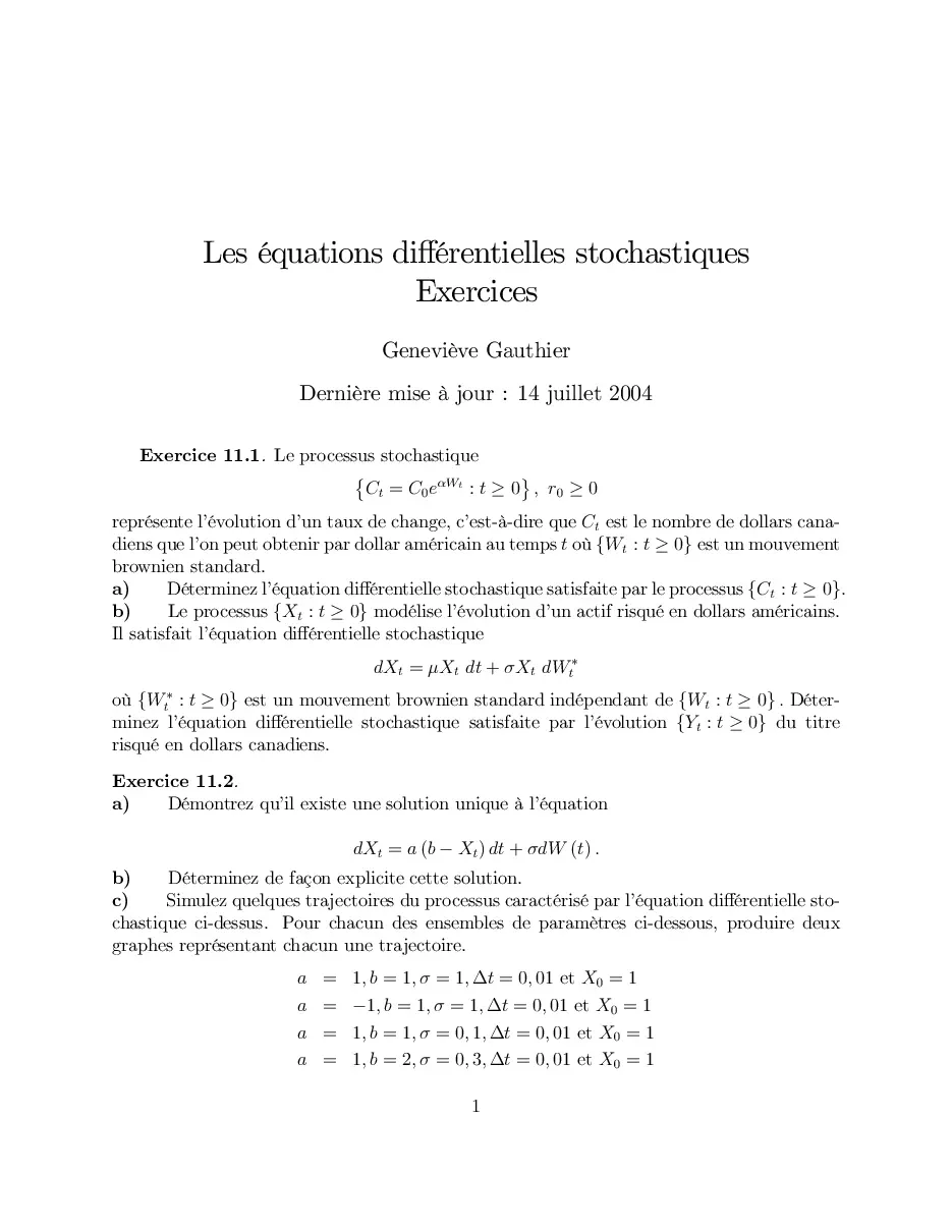 Les équations différentielles stochastiques (Chuyển động Brown và phương trình vi phân ngẫu nhiên) (Tiếng Anh)
