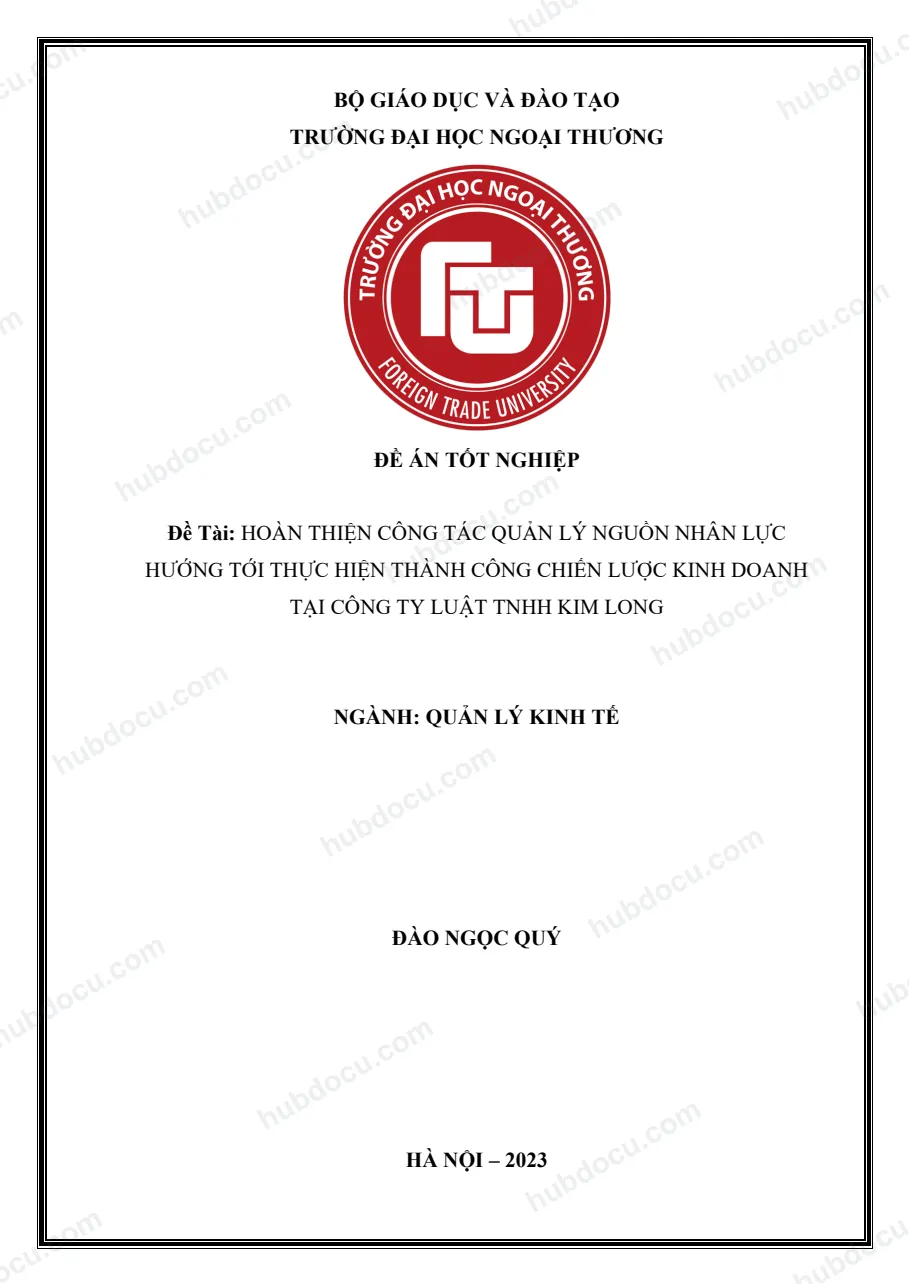 Đề án tốt nghiệp_ Hoàn thiện công tác quản lý nguồn nhân lực hướng tới thực hiện thành công chiến lược kinh doanh