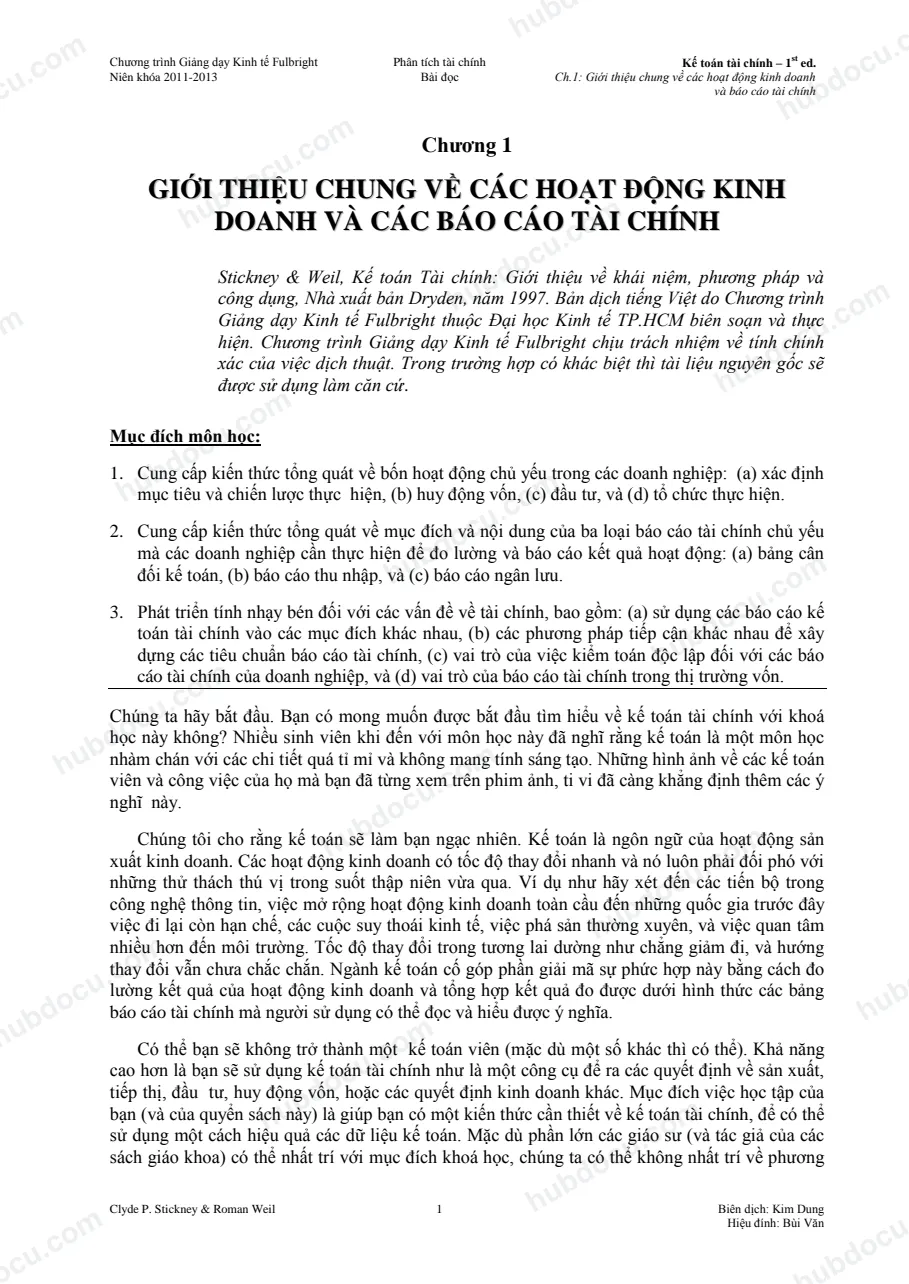 Giới thiệu chung về các Hoạt động kinh doanh và Báo cáo tài chính - Full Bright
