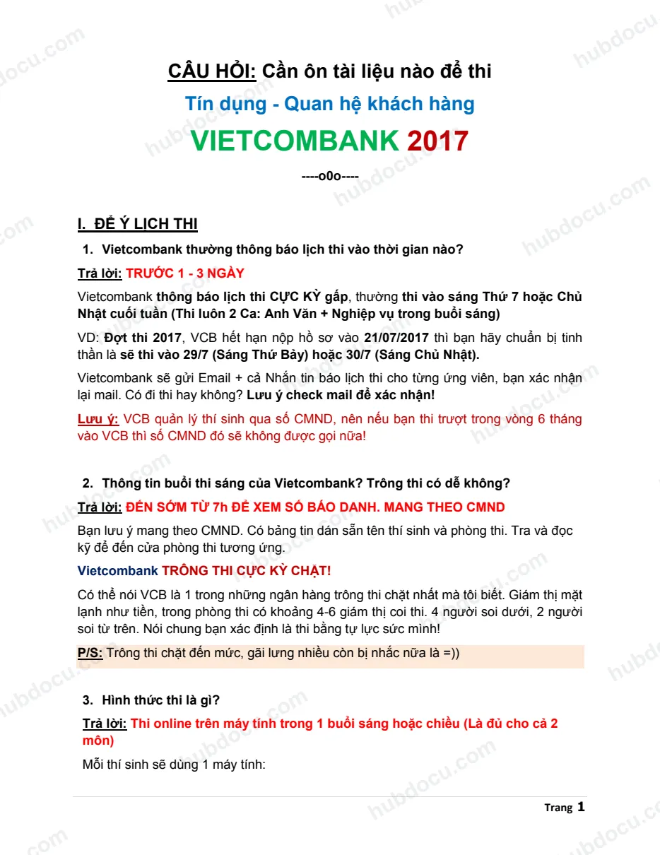 Sổ tay thi online Vietcombank 2017 - Tín dụng - Quan hệ khách hàng