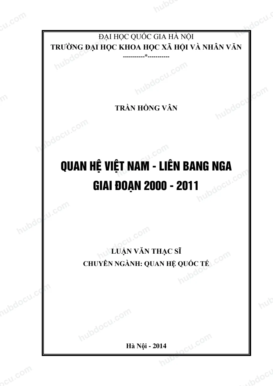 LVTS_ Quan hệ Việt Nam - Liên bang Nga giai đoạn 2000 - 2011