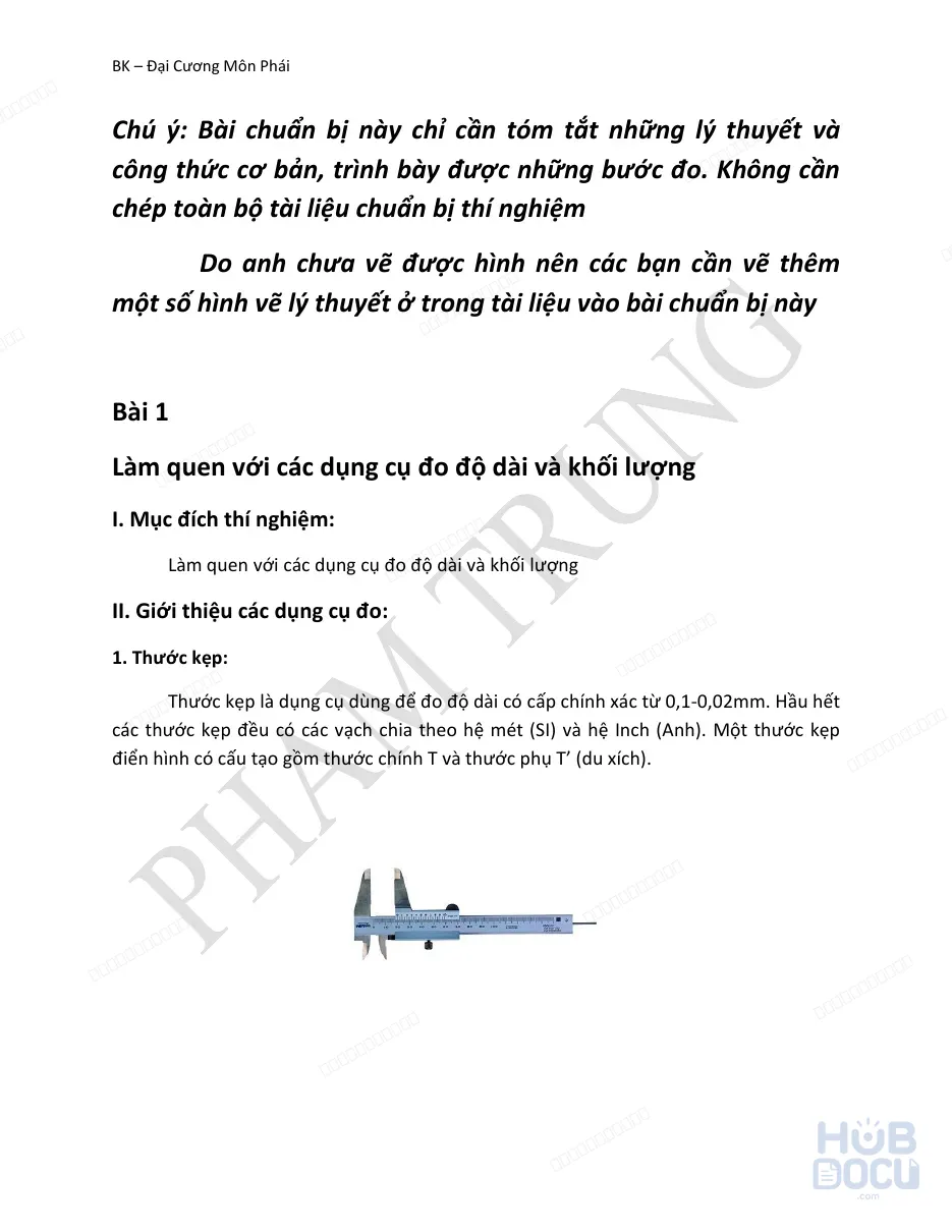 Chuẩn bị thí nghiệm Vật lý đại cương 1 - HUST