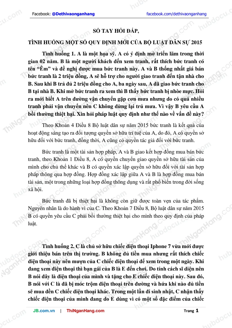 Sổ tay hỏi đáp - Tình huống một số quy định mới của bộ luật dân sự 2015