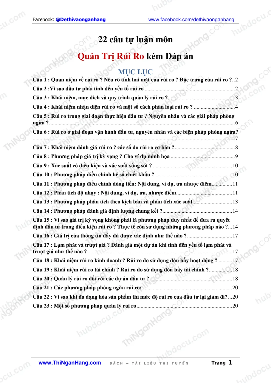 22 câu tự luận môn Quản trị rủi ro (kèm Đáp án)