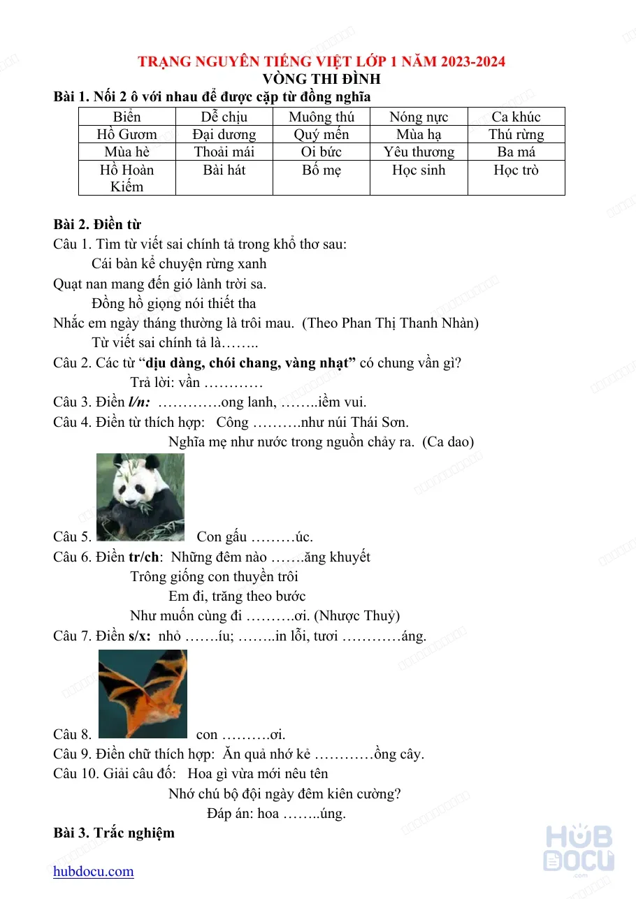 Trạng nguyên Tiếng Việt (Lớp 1) - Vòng 8.Thi Đình