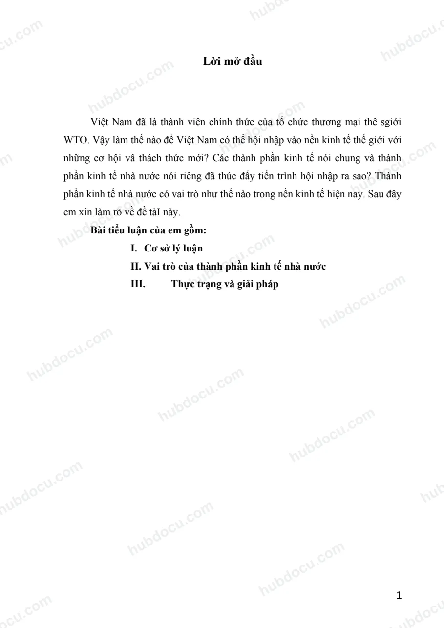 Tiểu luận Vai trò chủ đạo của thành phần kinh tế nhà nước