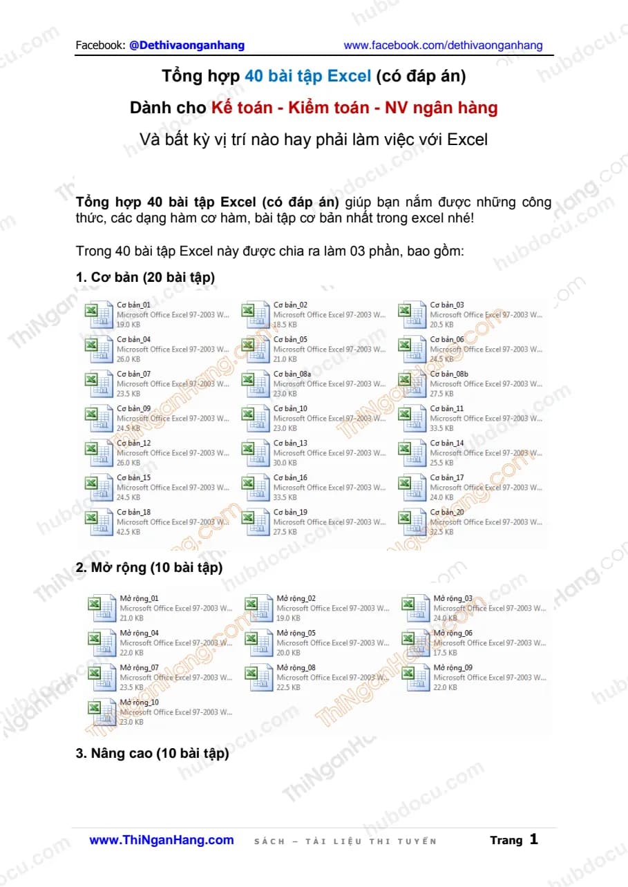 Tổng hợp 40 bài tập Excel (có đáp án) dành cho Kế toán - Kiểm toán - NV ngân hàng
