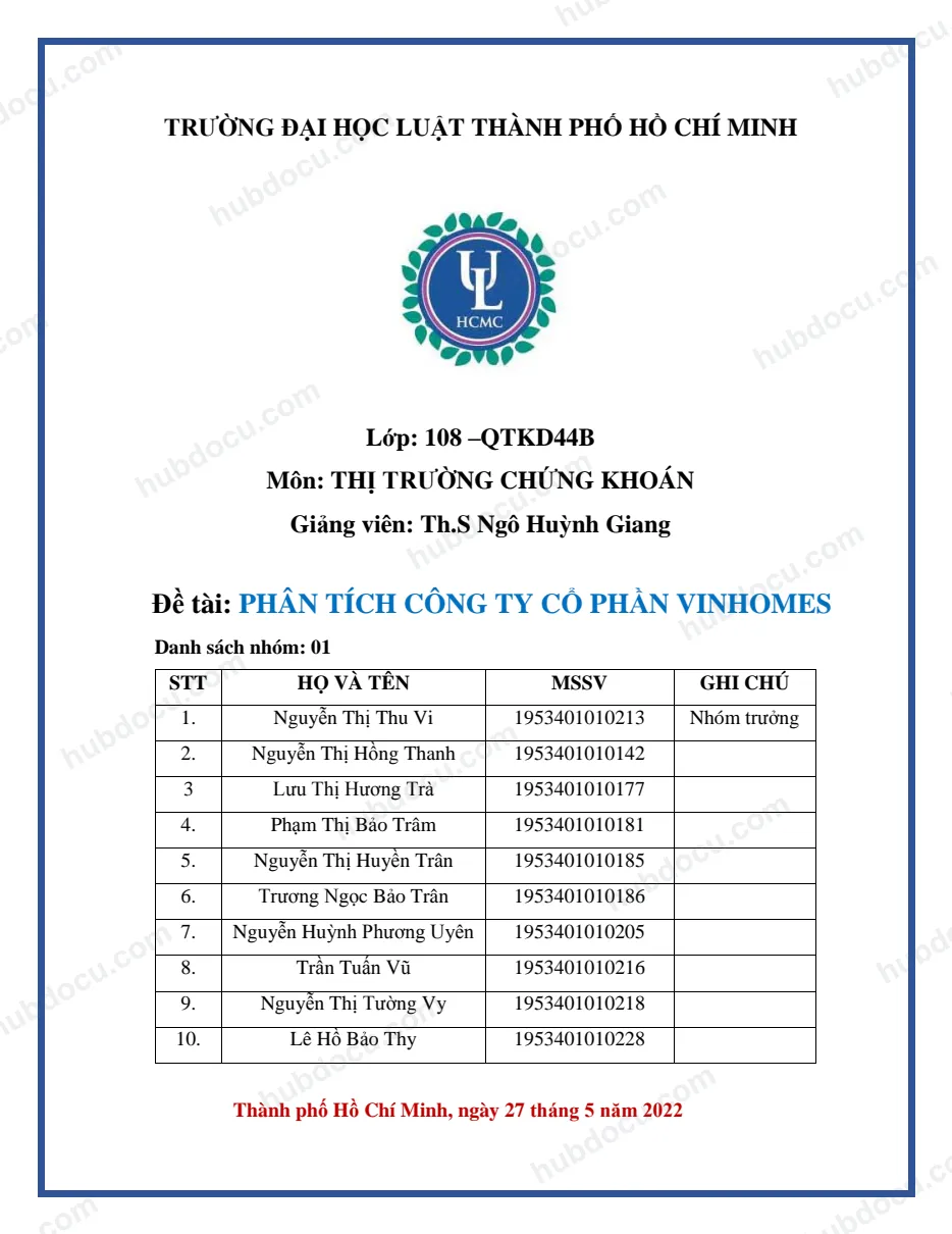 PHÂN TÍCH CÔNG TY CỔ PHẦN VINHOMES