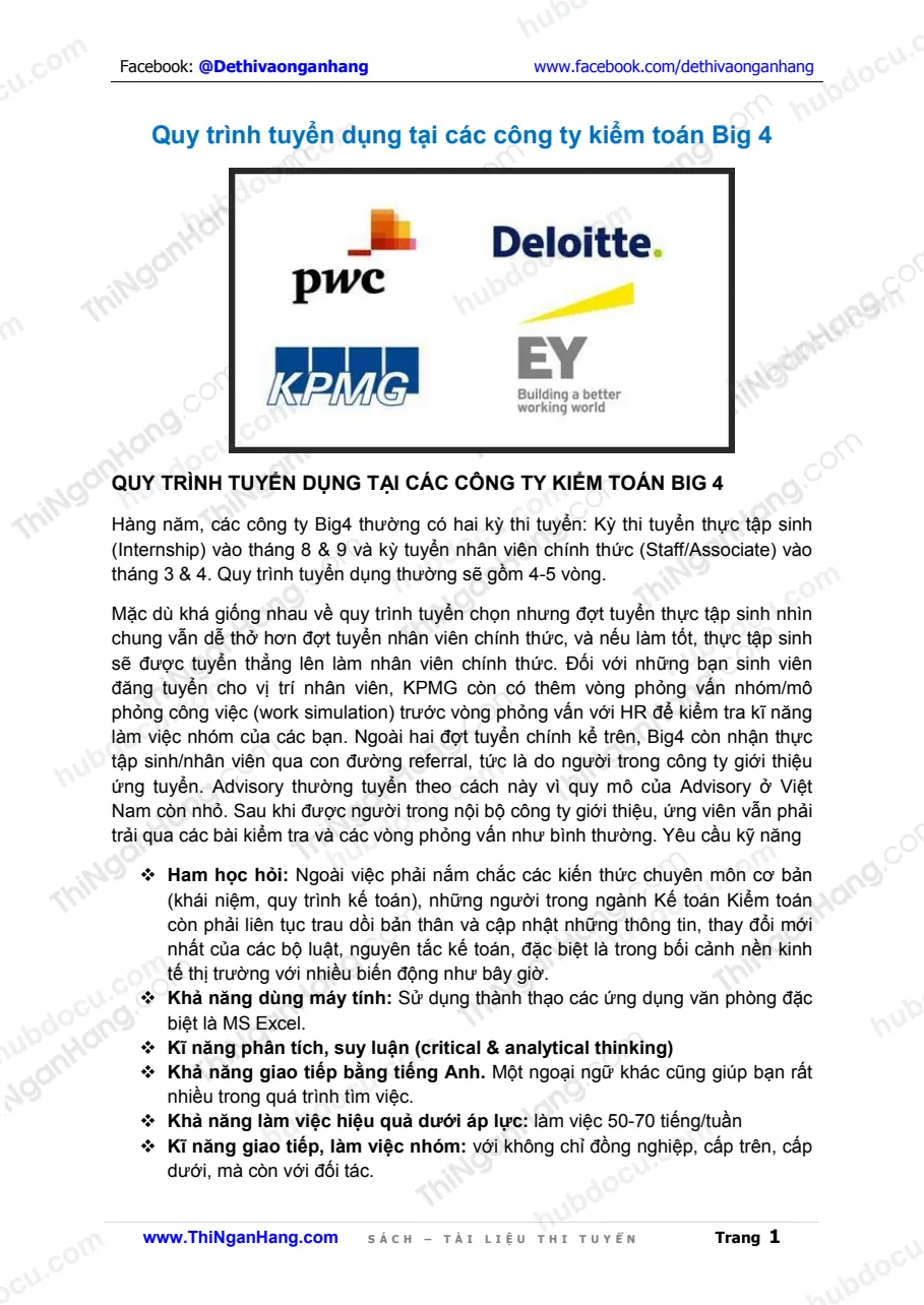 Quy trình tuyển dụng tại các công ty Kiểm toán Big4 (Deloitte, KPMG, EY, PwC)